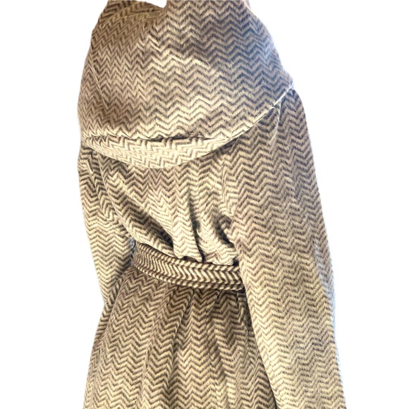 Grey Chevron Coffeeshop Belted Womens Wrap Coat XL - Picture 5 of 9